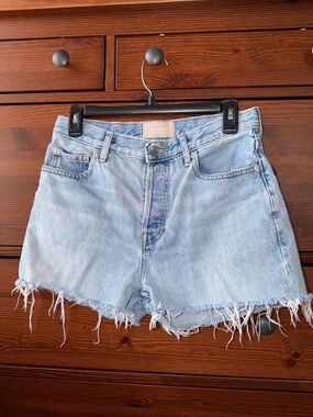 Everlane Light Wash High-Rise Frayed Hem Denim Shorts